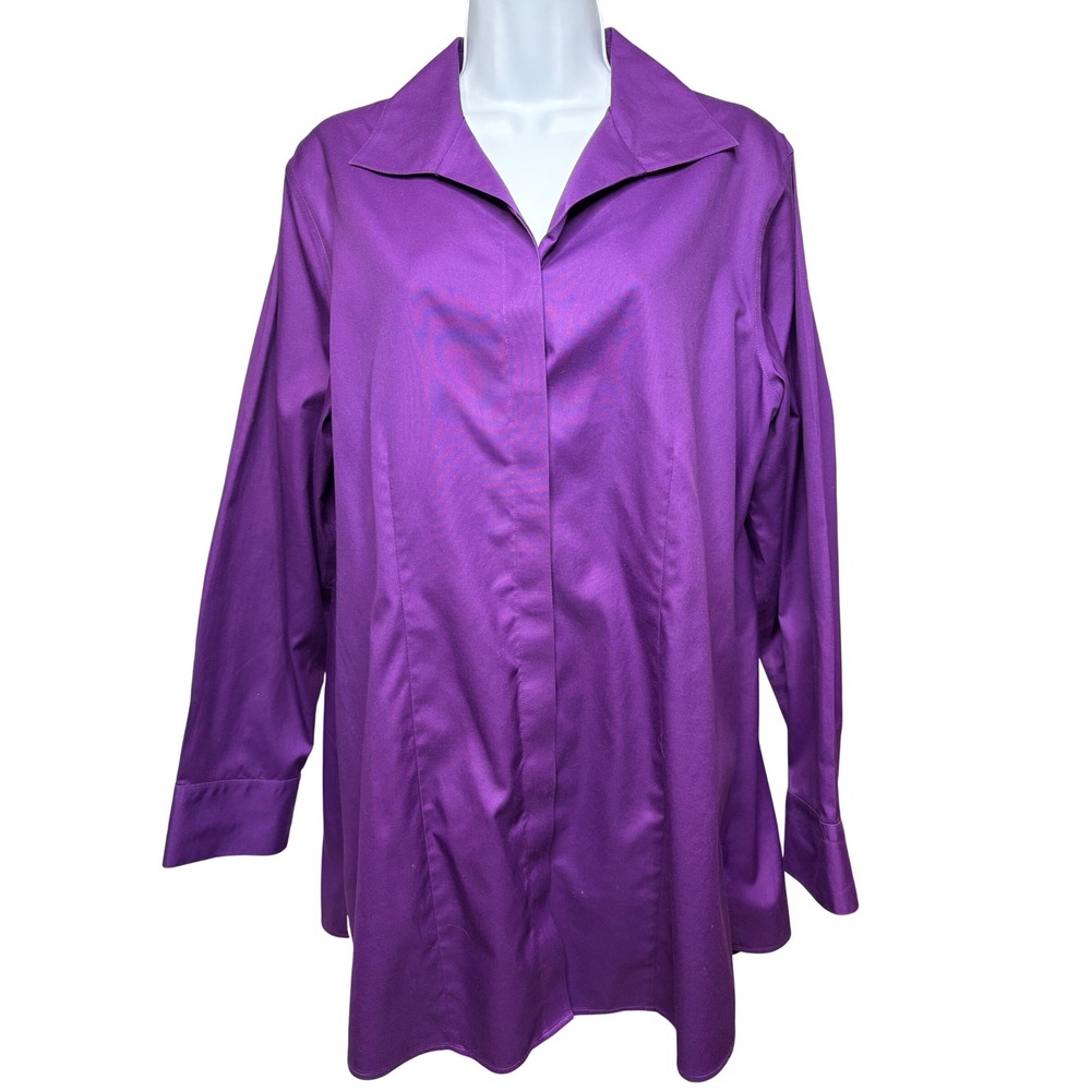 CHICO'S Women Purple Long Sleeve Button Down Shirt Sz 2/L No Iron Office-Casual